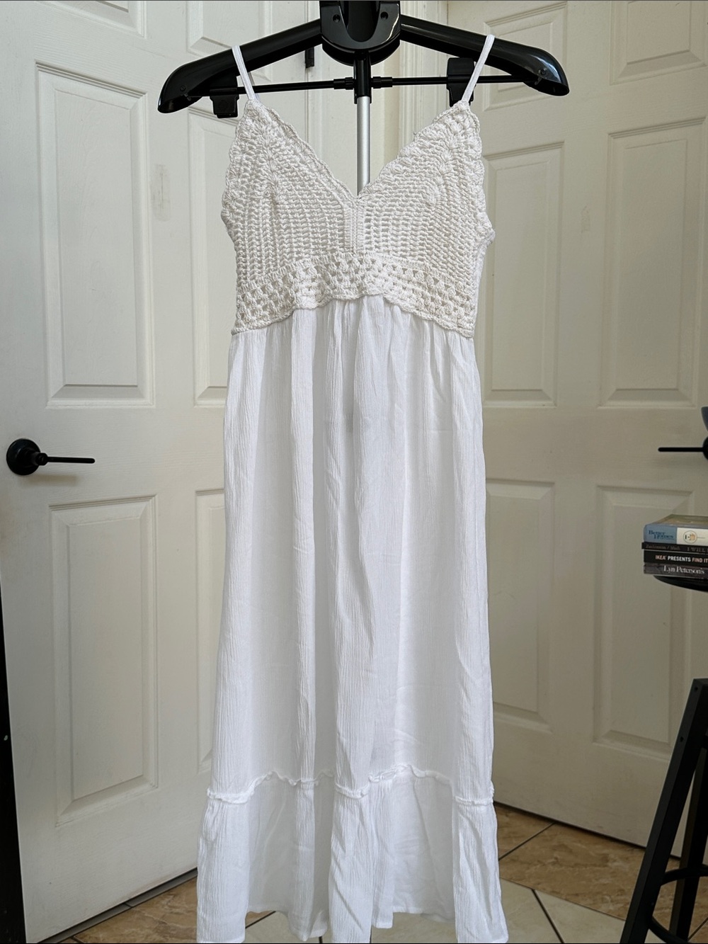Indulge Teen White Crochet Bodice Maxi Dress in Size L